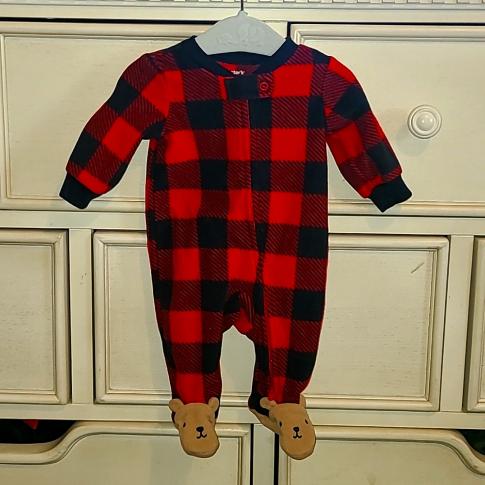 Carter's Baby Boy Fleece Footie Pajama Sleeper Red Buffalo Check